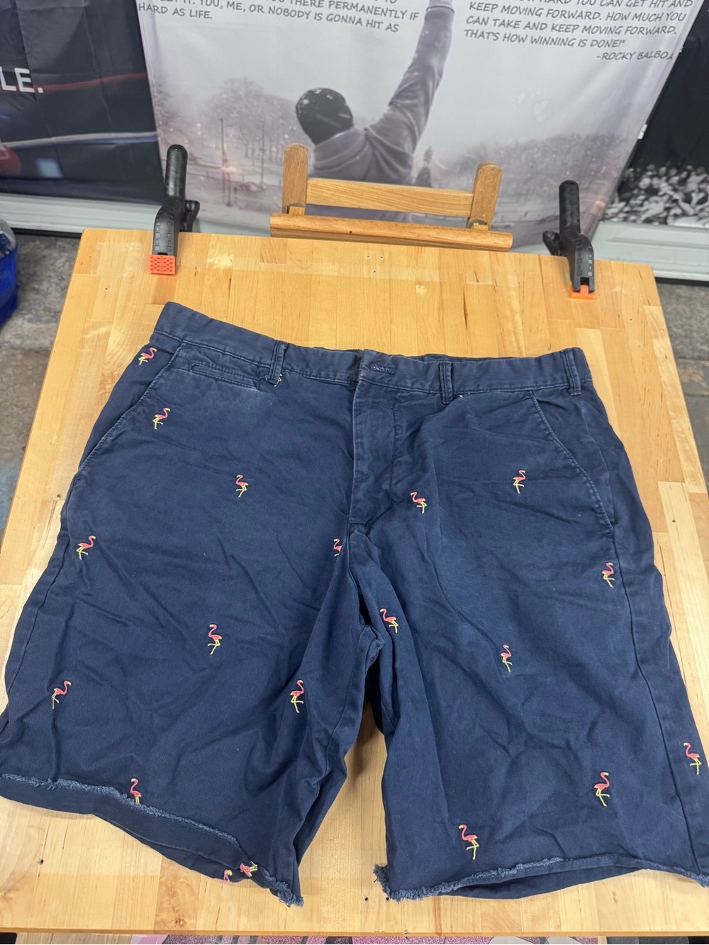 GAP Navy Cotton Shorts with Pink Flamingo Embroidery